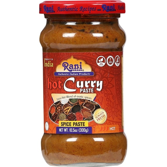 Rani Curry Paste HOT (Spice Paste) 10.5oz (300g) Glass Jar ~ No Colors | All Natural | NON-GMO | Kosher | Vegan | Gluten Free | Indian Origin