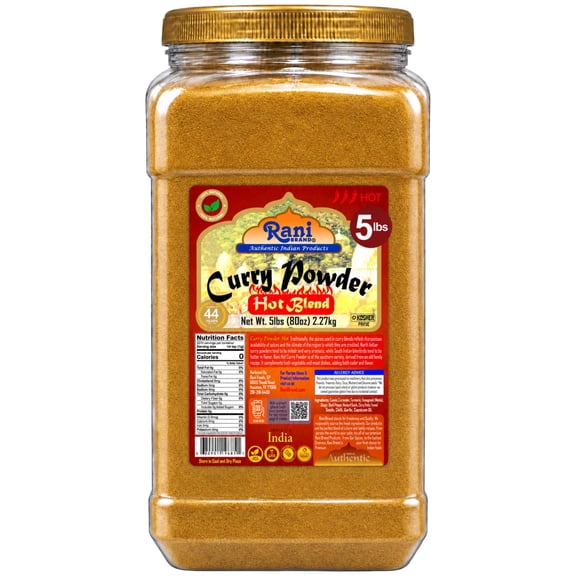 Rani Curry Powder Hot (11-Spice Authentic Indian Blend) 80oz (5lbs) 2.27kg Bulk PET Jar ~ All Natural | Salt-Free | Vegan | No Colors | Gluten Friendly | NON-GMO | Indian Origin