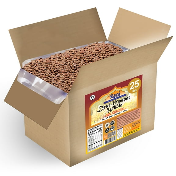 Rani Desi Masoor (Masur) Whole 400oz (25lbs) 11.36kg (aka. Pardina Spanish / American Brown Lentils Whole) Bulk Box ~ All Natural | Vegan | Gluten Friendly | Product of USA
