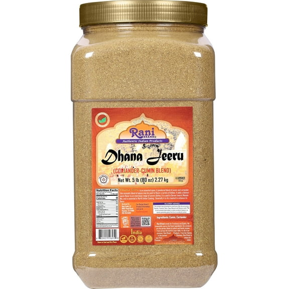 Rani Dhana-Jeeru (Coriander-Cumin Blend 50-50) Powder 80oz (5lbs) 2.27kg PET Jar ~ All Natural | Vegan | Gluten Friendly | Non-GMO | Kosher | Indian Origin