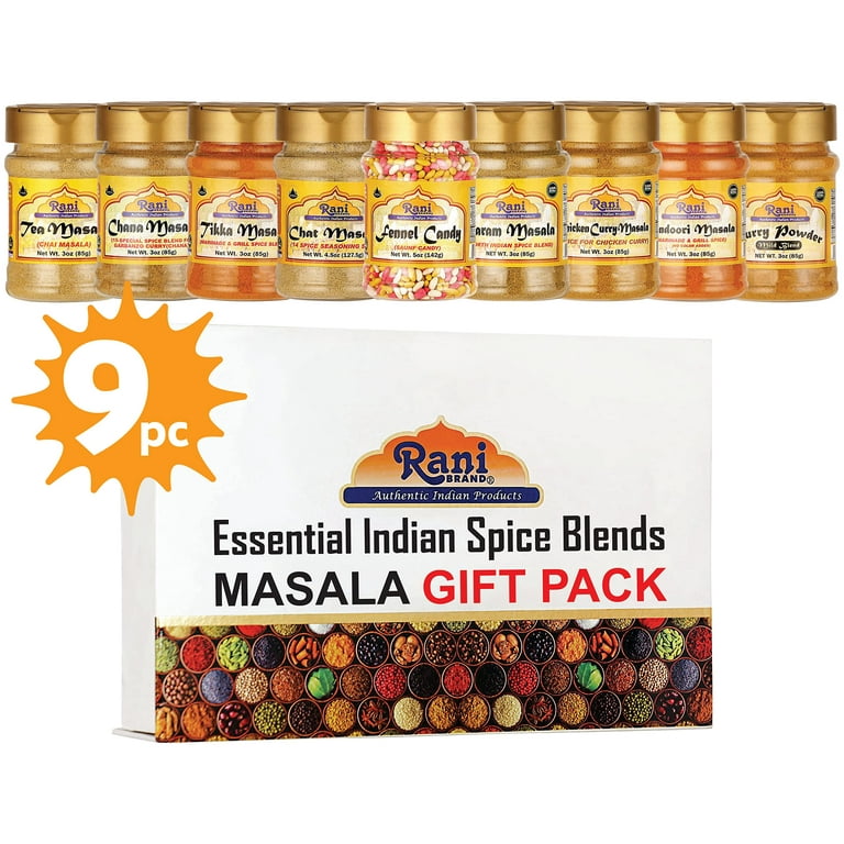 Rani Essential Indian Spice Blends Masala 9 Bottle Gift Box Set Average Weight per Bottle 3oz 85g Indian Cooking Makes a Great Gift