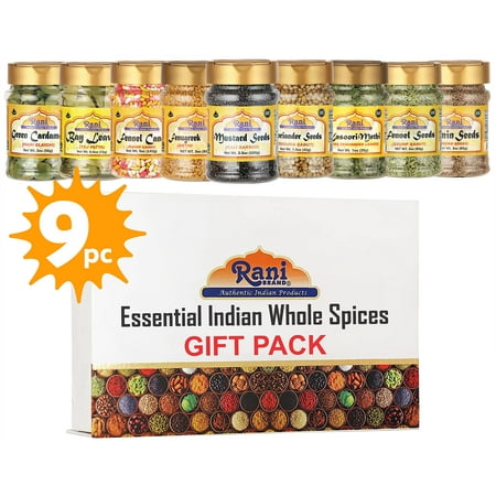 Rani Essential Indian Whole Spices 9 Bottle Gift Box Set, Average Weight per Bottle 3oz (85g), Indian Cooking, Makes a Great Gift!