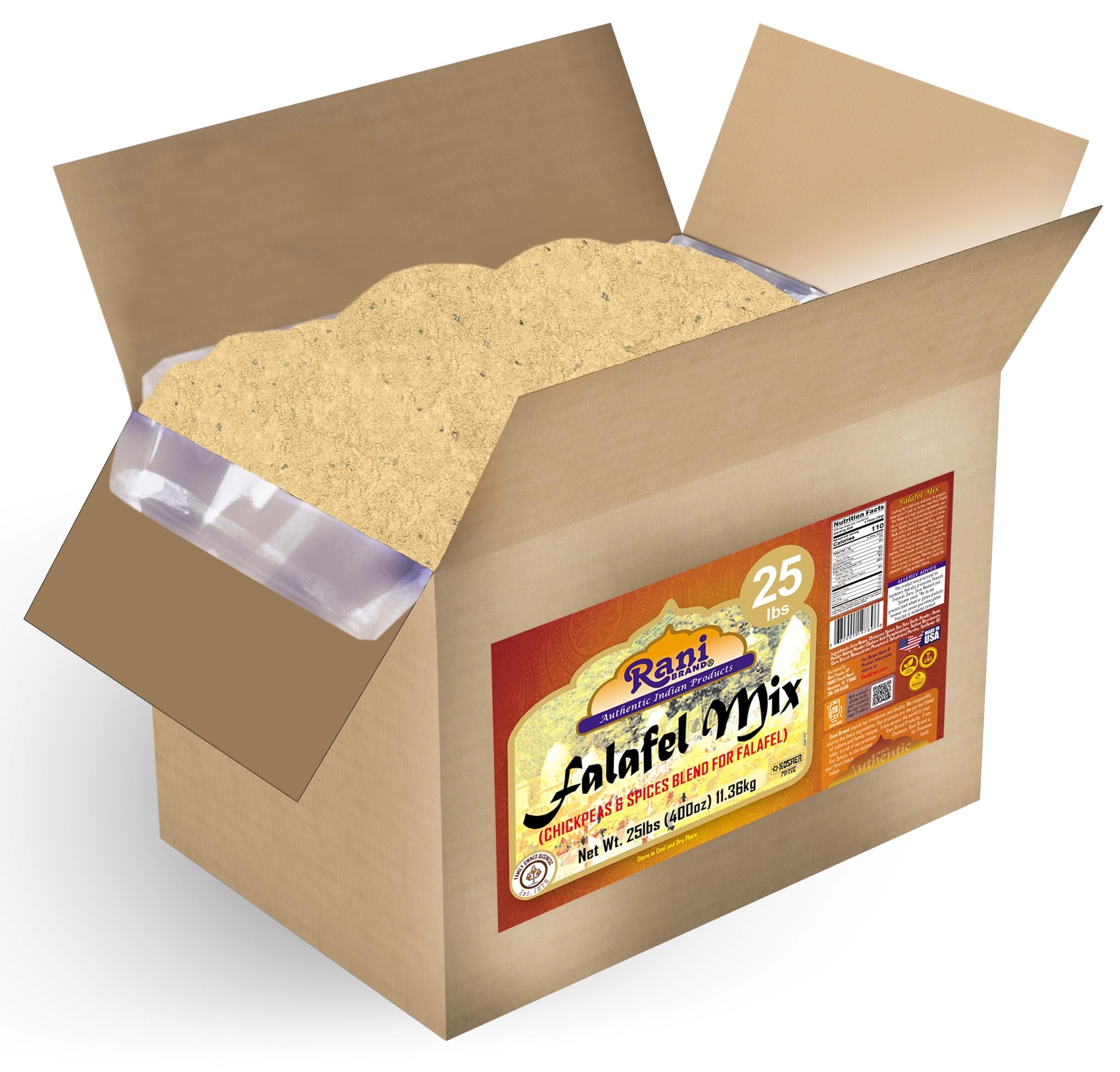Rani Falafex Mix (Chickpeas & Spices Blend For Falafel) 400oz (25lbs) 11.36kg Bulk Box ~ Gluten Friendly | NON-GMO | Kosher | Product Of USA