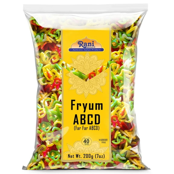 Rani Far Far/Fryums (Wheat & Tapioca Pellet) ABCD Shape 7oz (200g) ~ Vegan, Kosher, Uncooked, Used to Make Papad, Bhungra/Chip Snack