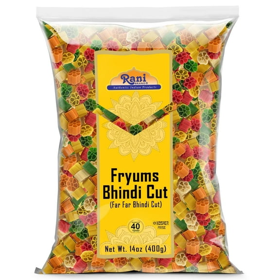 Rani Far Far / Fryums (Wheat & Tapioca Pellet) Bhindi Shape 14oz (400g) ~ Vegan, Kosher, Uncooked, Used to Make Papad, Bhungra / Chip Snack