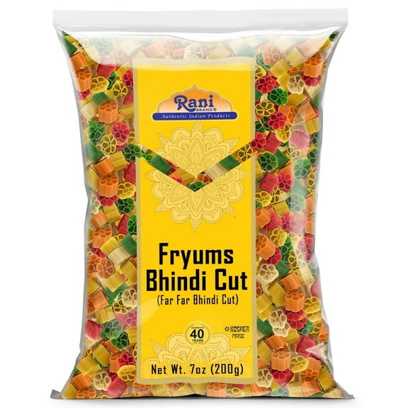 Rani Far Far / Fryums (Wheat & Tapioca Pellet) Bhindi Shape 7oz (200g) ~ Vegan, Kosher , Uncooked, Used to Make Papad, Bhungra / Chip Snack