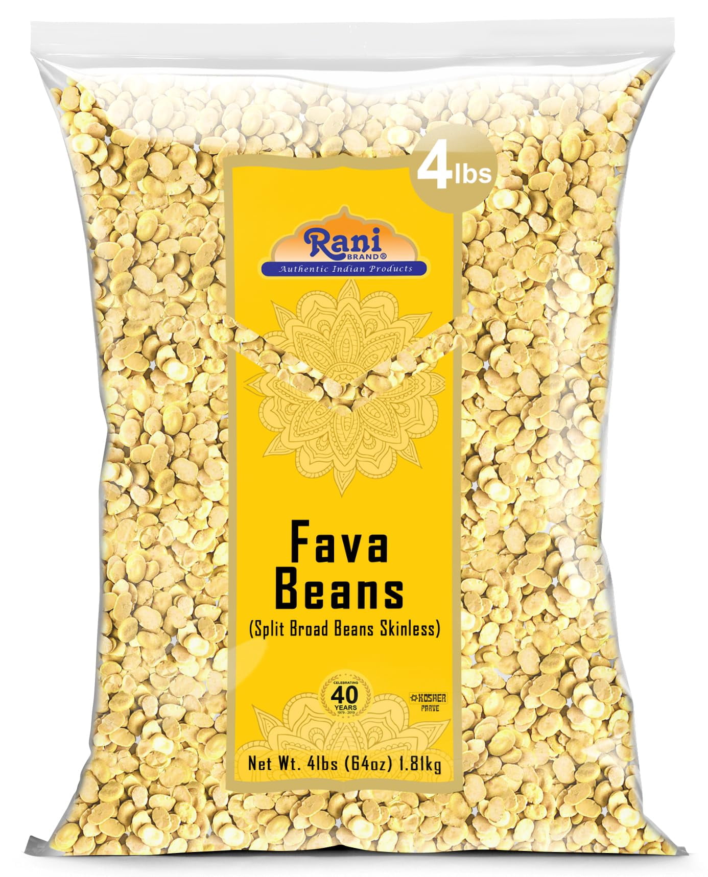 Rani Fava Beans (Split Broad Beans Skinless) 64oz (4lbs) 1.81kg Bulk All Natural Gluten