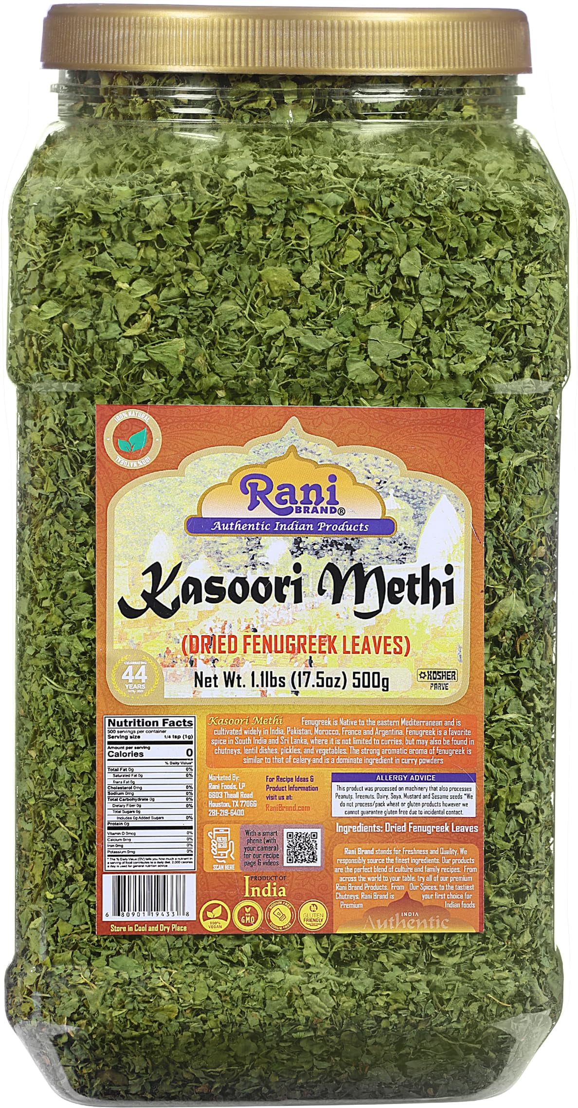 Rani Fenugreek Leaves Dried (Kasoori Methi) 17.5oz (1.1lbs) 500g PET