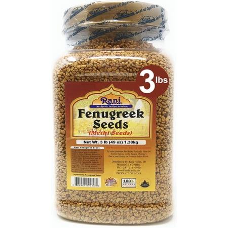 Rani Fenugreek (Methi) Seeds Whole 3lb (49oz) 1.38kg Bulk PET Jar, Trigonella foenum graecum ~ All Natural | Vegan | Gluten Friendly | Non-GMO | Kosher | Indian Origin, used in cooking & Ayurvedic