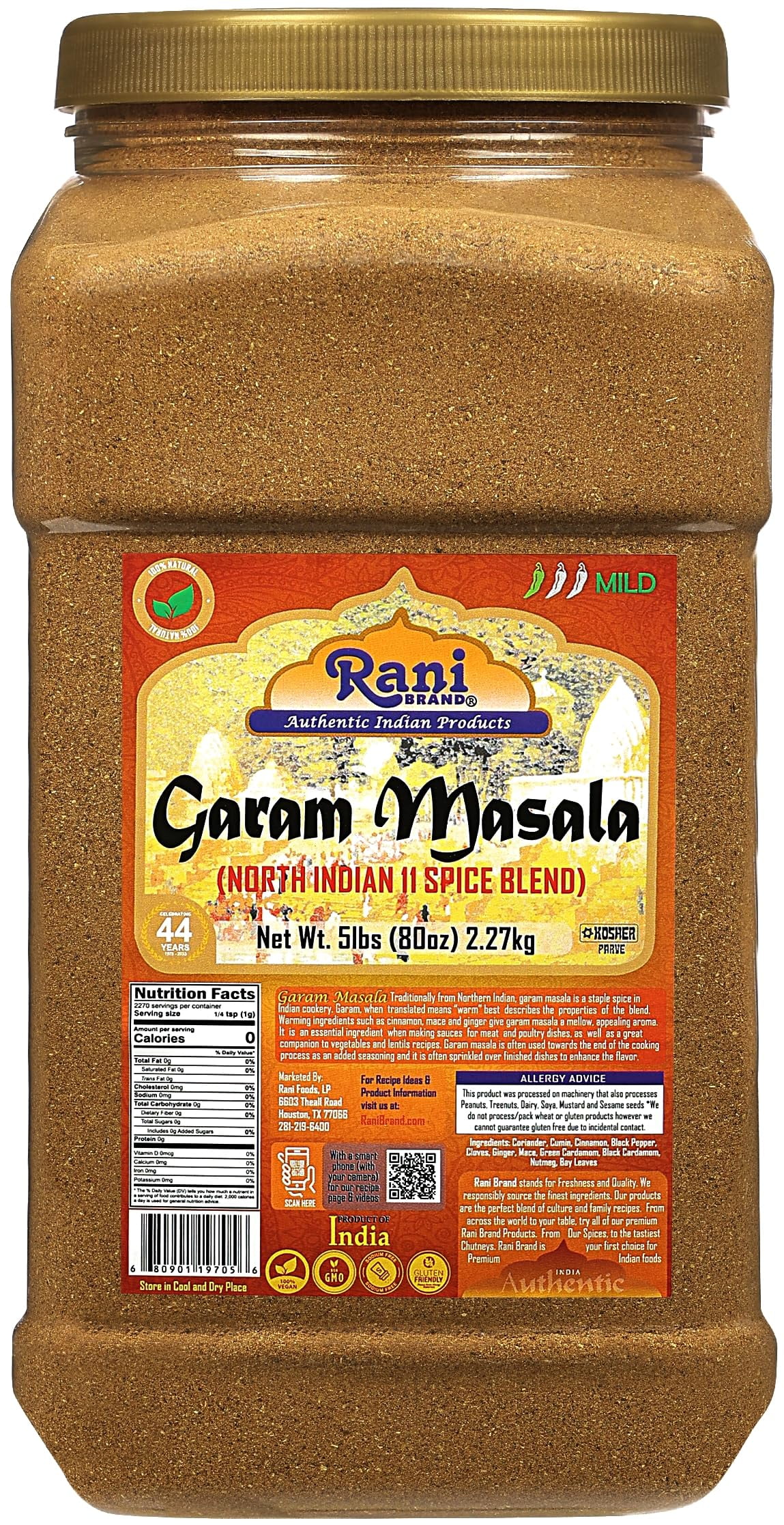 Rani Garam Masala Indian 11Spice Blend 80oz (5lbs) 2.27kg Bulk PET Jar