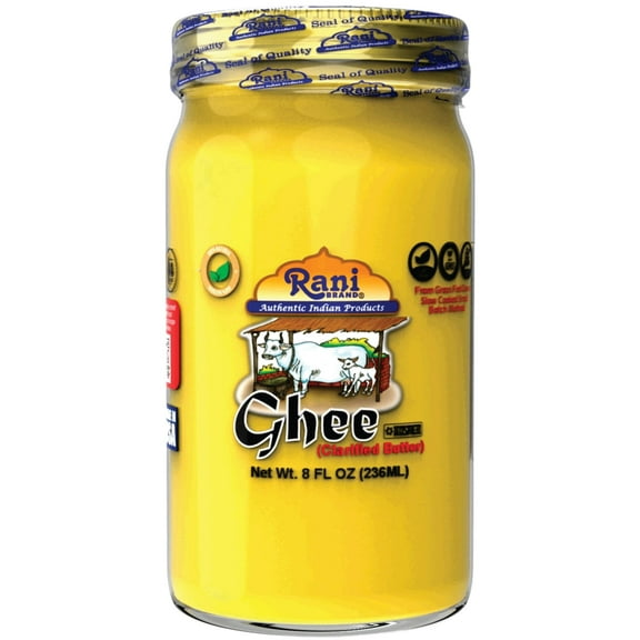 Rani Ghee Pure & Natural from Grass Fed Cows (Clarified Butter) 8oz (227g) ~ Glass Jar | Paleo Friendly | Keto Friendly | Gluten Friendly | Kosher | Product of USA