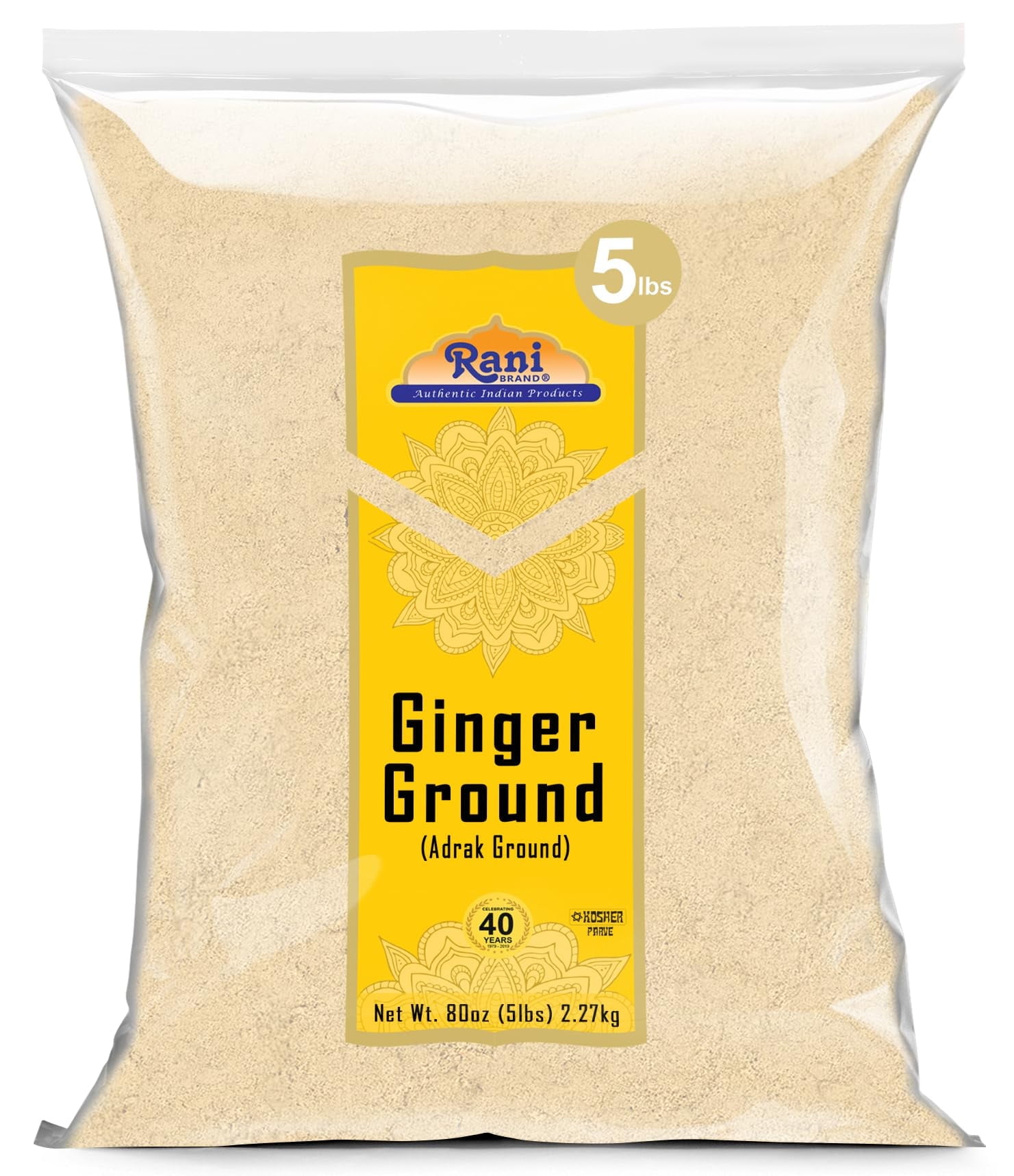 Rani Ginger (Adarak) Powder Ground, Spice 80oz (5lbs) 2.27kg Bulk ~ All Natural | Vegan | Gluten Friendly | NON-GMO | Kosher | Indian Origin