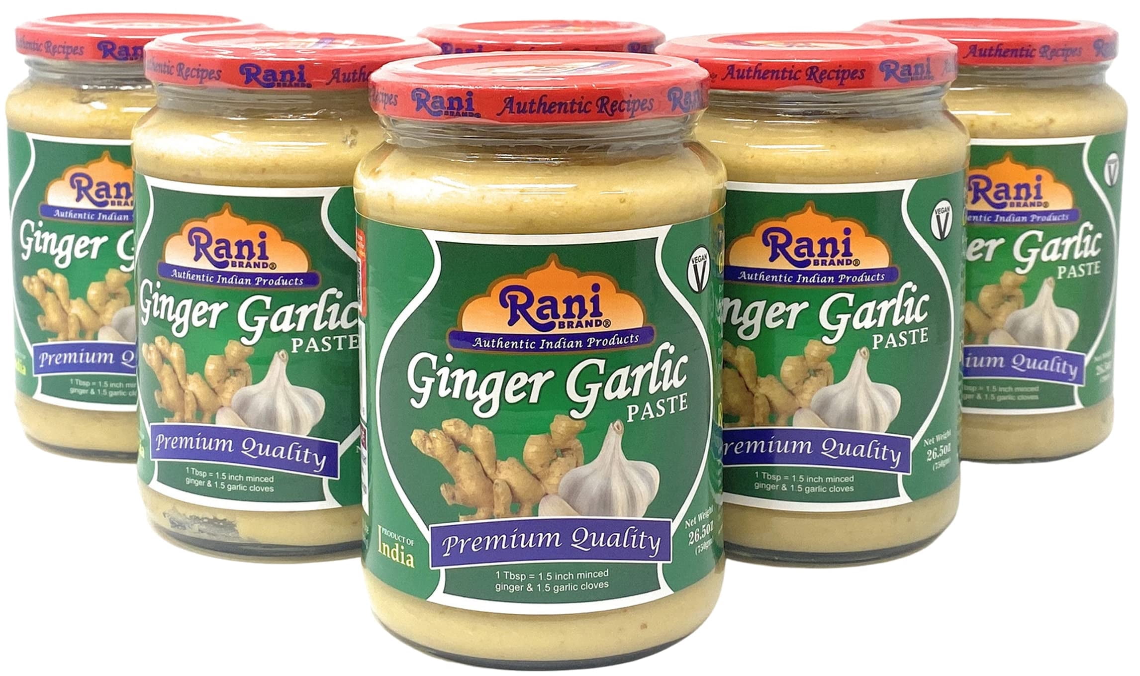 Rani Ginger Garlic Cooking Paste 26.5oz (750g) Glass Jar, Pack of 5+1 FREE ~ Vegan | Gluten Free | NON-GMO | No Colors | Indian Origin