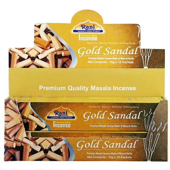 Rani Gold Sandal Incense (Masala Incense Made of Natural Herbs) 15g x 10 Packets ~ Total of 100 Incense sticks | For Puja Purposes | Indian Origin