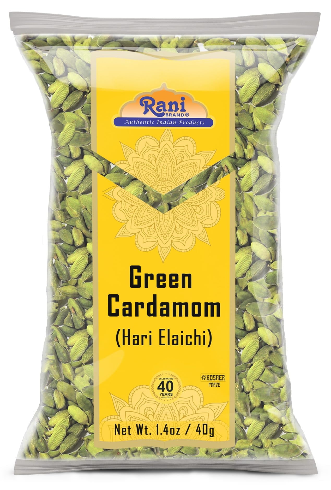 Rani Green Cardamom Pods Spice Hari Elachi 1.4oz 40g All Natural Vegan Gluten Friendly NON GMO Kosher Product of India
