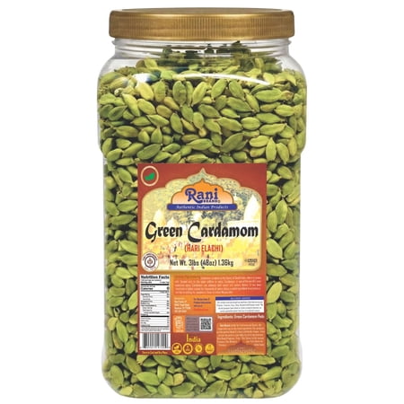Rani Green Cardamom Pods Spice (Hari Elachi) 48oz (3lbs) 1.36kg PET Jar ~ All Natural | Vegan | Gluten Friendly | NON-GMO | Kosher | Product of India