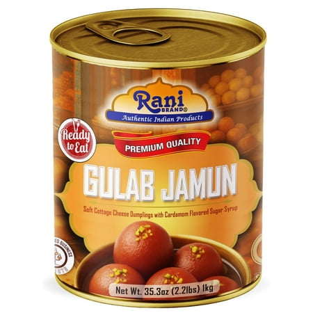 Rani Gulab Jamun Round (w/ Cardamom Flavored Sugar Syrup) 35.3oz (2.2lbs) 1kg, Approximately 14 pieces, Easy Open Lid ~ Ready to eat | Non-GMO | Kosher | Indian Origin