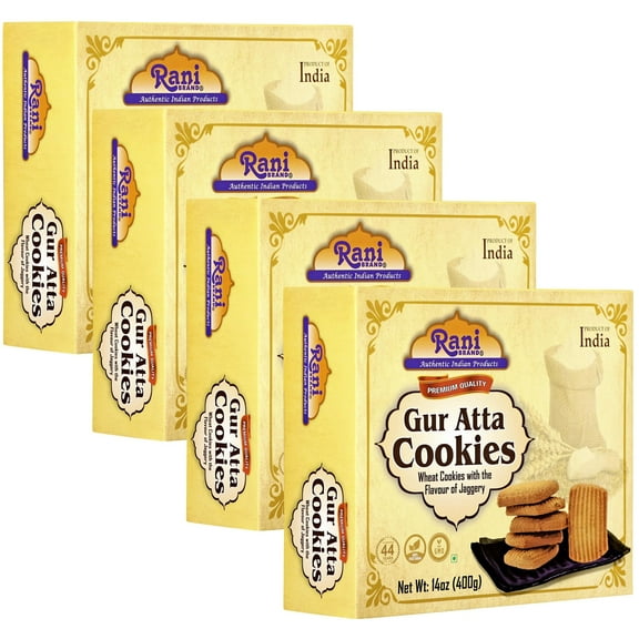 Rani Gur Atta Cookies (Wheat Cookies with the Flavor of Jaggery) 14oz (400g) Pack of 3+1 FREE Indian Cookies ~ All Natural | Vegan | Non-GMO | Indian Origin