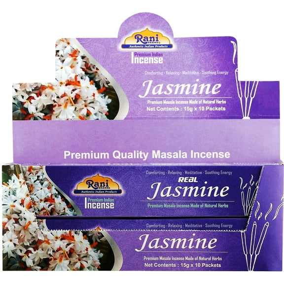 Rani Jasmine Incense (Masala Incense Made of Natural Herbs) 15g x 10 Packets ~ Total of 100 Incense sticks | For Puja Purposes | Indian Origin