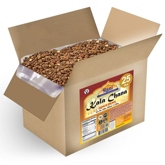 Rani Kala Chana (Desi Chickpeas Chana with skin) 400oz (25lbs) 11.36kg Bulk Box ~ All Natural | Gluten Friendly | NON-GMO | Vegan | Indian Origin