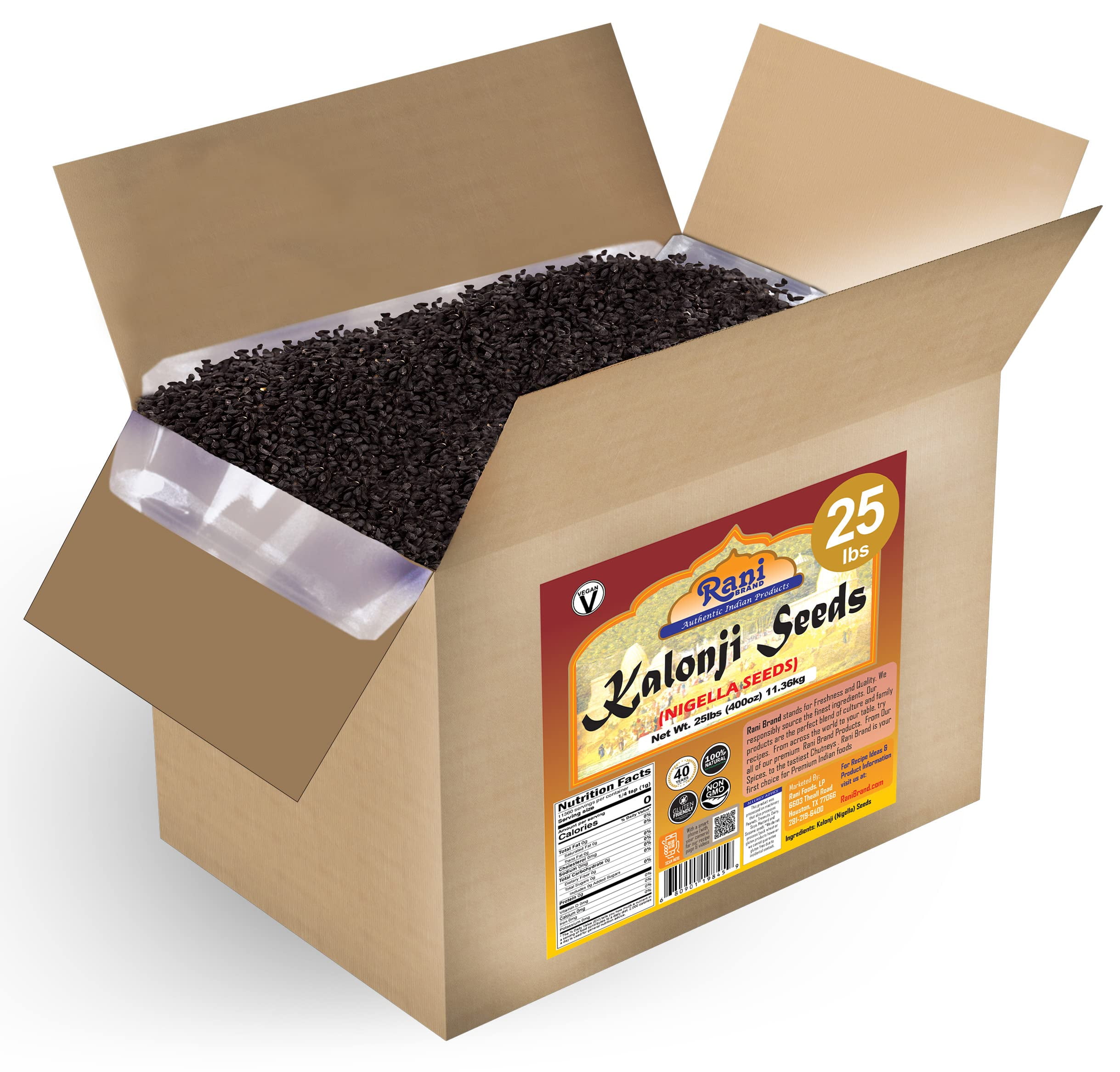 Rani Kalonji (Black Seed, Nigella Sativa, Black Cumin) Seeds 400oz (25lbs) 11.36kg Bulk Box ~ All Natural | Gluten Friendly | NON-GMO | Vegan | Indian Origin