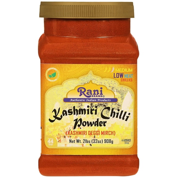 Rani Kashmiri Chilli Powder (Deggi Mirch, Low Heat) Ground Indian Spice 32oz (2lbs) 908g PET Jar ~ All Natural | Salt-Free | Vegan | Kosher | Gluten Friendly | Perfect for Deviled Eggs & Other Low Hea