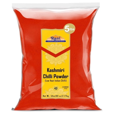Rani Kashmiri Chilli Powder (Deggi Mirch, Low Heat) Ground Indian Spice 5lbs (80oz) 5 Pounds, Bulk ~ All Natural, Salt-Free | Vegan | No Colors | Gluten Friendly | NON-GMO | Indian Origin
