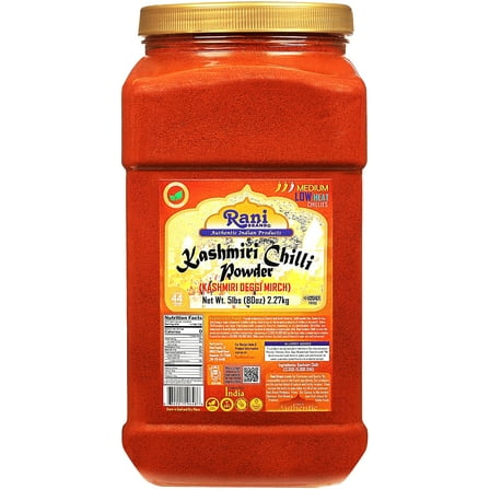 Rani Kashmiri Chilli Powder (Deggi Mirch,Low Heat) Ground Indian Spice 80oz (5lbs) 2.27kg PET Jar ~ All Natural | Salt-Free | Vegan | Gluten Friendly | Kosher | Perfect for Deviled Eggs & Other Low He