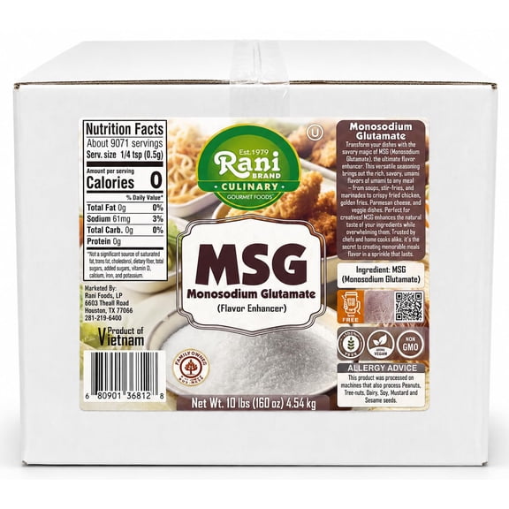 Rani MSG (Monosodium Glutamate) 160oz (10lbs) 4.54kg Bulk Box ~ Gluten Free | NON-GMO | Kosher | Vegan | Product of Vietnam