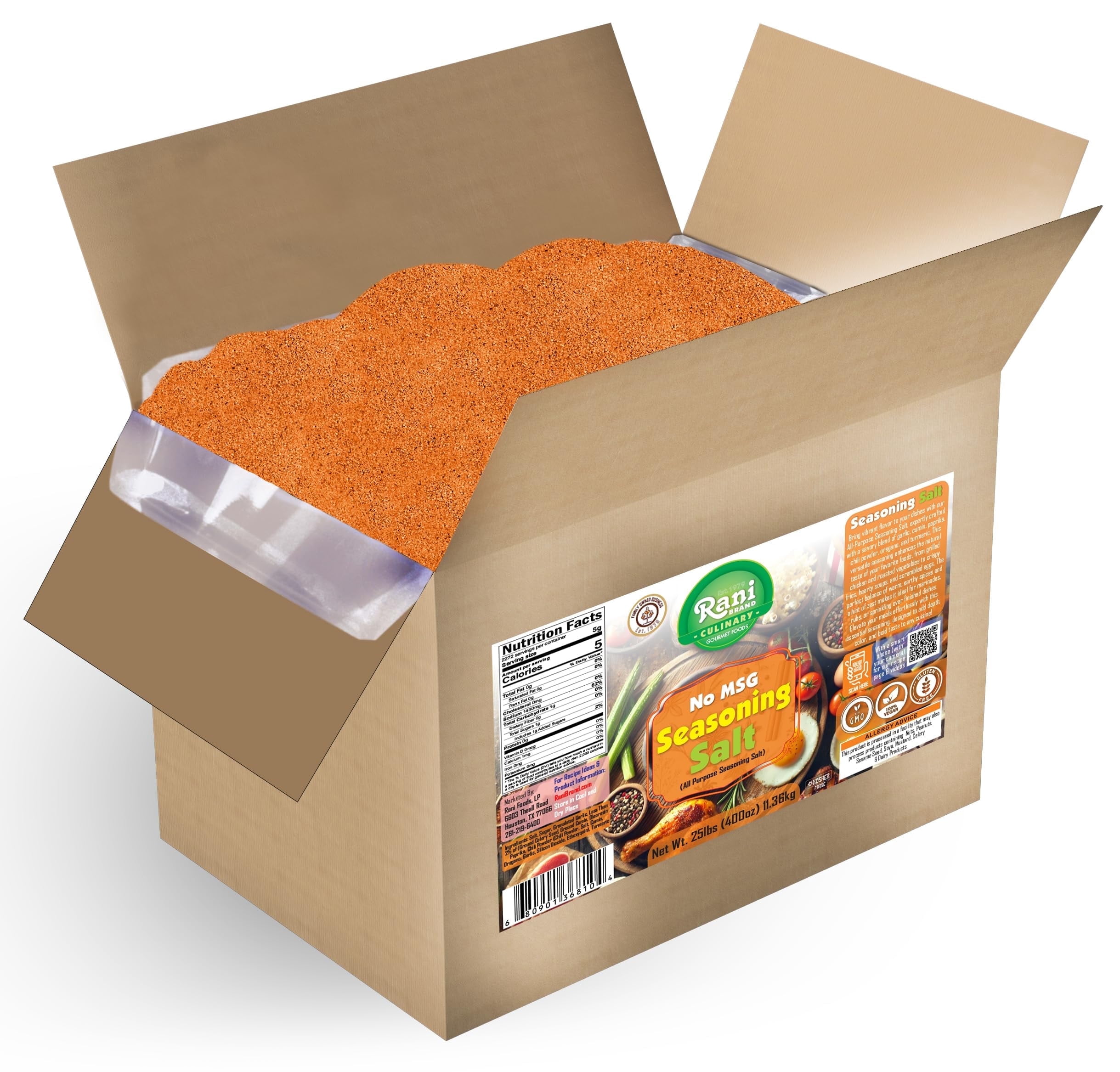 Rani No MSG Seasoning Salt (All Purpose Seasonign Salt) 400oz (25lbs) 11.36kg Bulk Box ~ All Natural | Gluten Friendly | NON-GMO | Kosher | Vegan