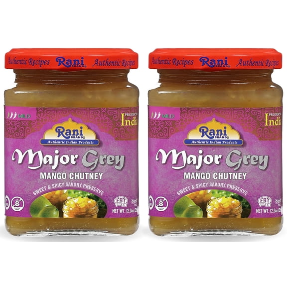 Rani Major Grey Mango Chutney (Indian Preserve) 12.3oz (350g) Glass Jar, Pack of 2, Ready to eat, Vegan ~ Gluten Free, All Natural, NON-GMO, Kosher