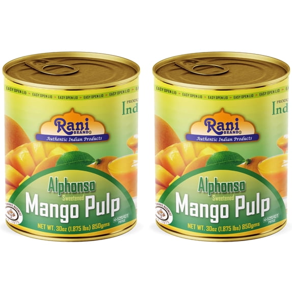 Rani Mango Pulp Puree (Makes Mango Lassi Shakes) Alphonso Sweetened 30oz (1.875lbs) 850g Pack of 2 ~ Kosher | All Natural | NON-GMO | Vegan | No colors | Gluten Free | Indian Origin