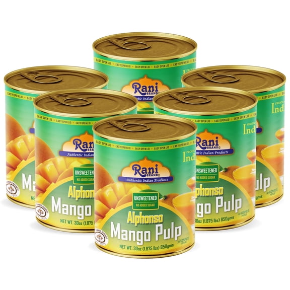 Rani Mango Pulp Puree (Makes Mango Lassi Shakes) Alphonso Unsweetened 30oz (1.875lbs) 850g Pack of 6 ~ Kosher | All Natural | NON-GMO | Vegan | No colors | Gluten Friendly | Indian Origin