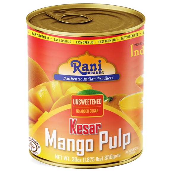 Rani Mango Pulp Puree (Makes Mango Lassi Shakes) Kesar Unsweetened 30oz (1.875lbs) 850g ~ Kosher | All Natural | NON-GMO | Vegan | No colors | Gluten Friendly | Indian Origin