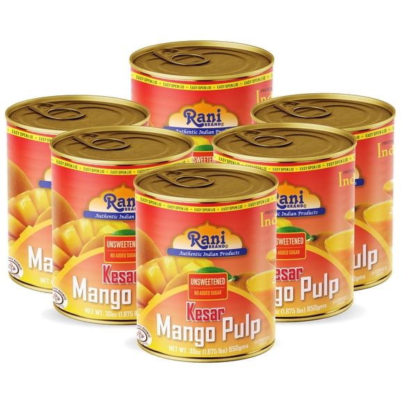 Rani Mango Pulp Puree (Makes Mango Lassi Shakes) Kesar Unsweetened 30oz (1.875lbs) 850g Pack of 6 ~ Kosher | All Natural | NON-GMO | Vegan | No colors | Gluten Friendly | Indian Origin