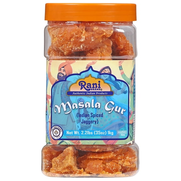 Rani Masala Gur (Jaggery) Indian Unrefined Raw Cane Sugar 35oz (2.2lbs) 1kg PET Jar ~ Gluten Friendly | Vegan | NON-GMO | Kosher | No Salt or fillers | Indian Product