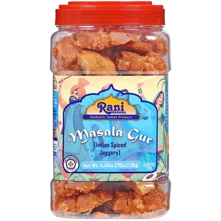 Rani Masala Gur (Jaggery) Indian Unrefined Raw Cane Sugar 70oz (4.4lbs) 2kg PET Jar ~ Gluten Friendly | Vegan | NON-GMO | Kosher | No Salt or fillers | Indian Product