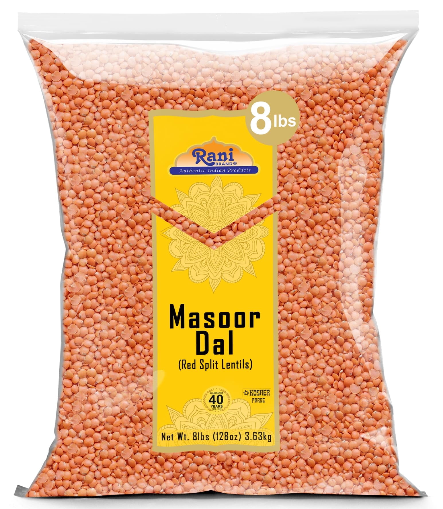 Rani Masoor Dal (Indian Red Lentils) Split Gram, 128oz (8lbs) 3.63kg, Bulk ~ All Natural | Gluten Friendly | NON-GMO | Kosher | Vegan | Indian Origin