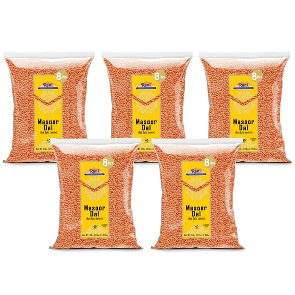 Rani Masoor Dal (Indian Red Lentils) Split Gram, 128oz (8lbs) 3.63kg x Pack of 5 (Total 40lbs) Bulk ~ All Natural | Gluten Friendly | NON-GMO | Kosher | Vegan | Indian Origin