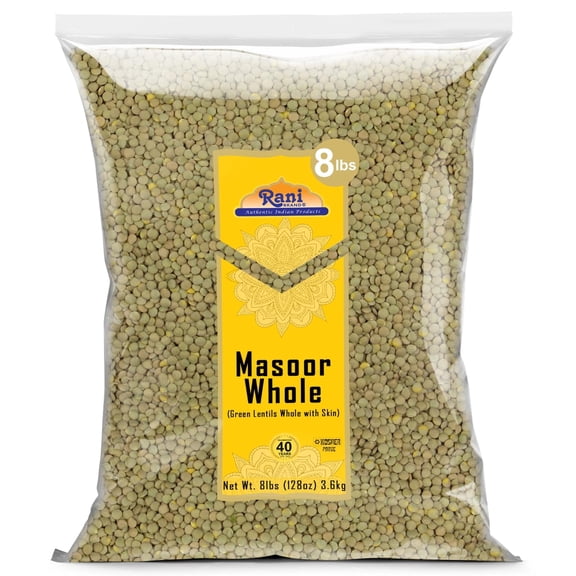 Rani Masoor Whole (Green Lentils Whole With Skin) 128oz (8lbs) 3.63kg Bulk ~ All Natural | Vegan | Gluten Friendly | Non-GMO | Kosher