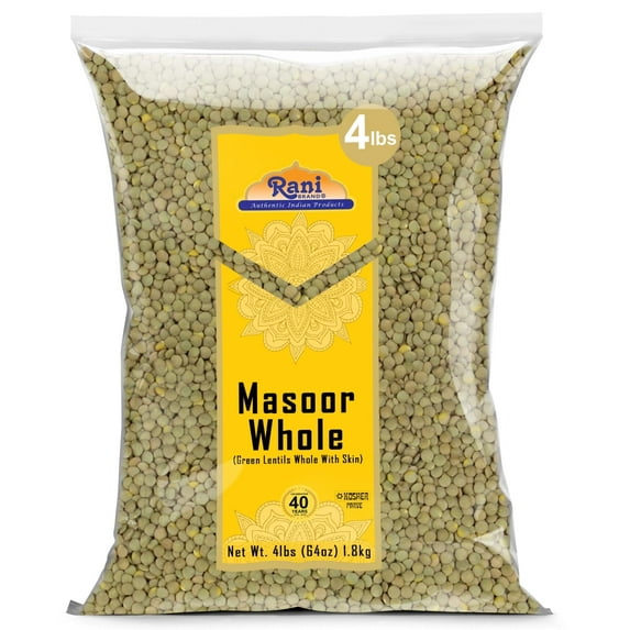 Rani Masoor Whole (Green Lentils Whole With Skin) 64oz (4lbs) 1.81kg Bulk ~ All Natural | Vegan | Gluten Friendly | Non-GMO | Kosher | Product of USA