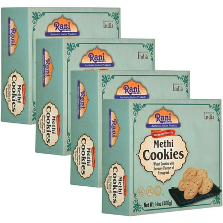 Rani Methi Cookies (Wheat Cookies with Savoury Flavour of Fenugreek) 14oz (400g) Pack of 3+1 FREE Indian Cookies ~ All Natural | Vegan | Non-GMO | Indian Origin