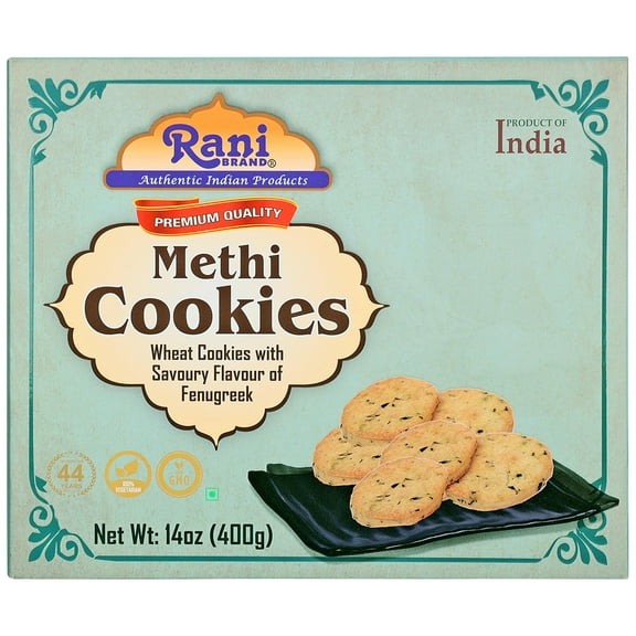 Rani Methi Cookies (Wheat Cookies with Savoury Flavour of Fenugreek) 14oz (400g) ~ All Natural | Vegan | Non-GMO | Indian Origin