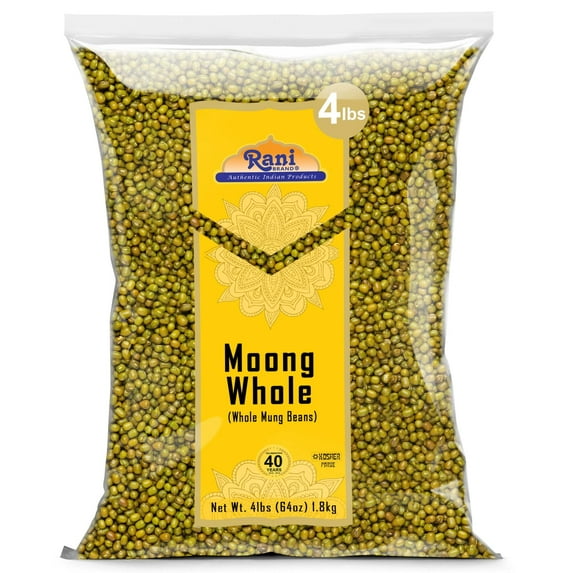 Rani Moong Whole (Ideal for cooking & sprouting, Whole Mung Beans with skin) Indian Lentils, 64oz (4lbs) 1.81kg ~ All Natural | NON-GMO | Kosher | Vegan | Indian Origin