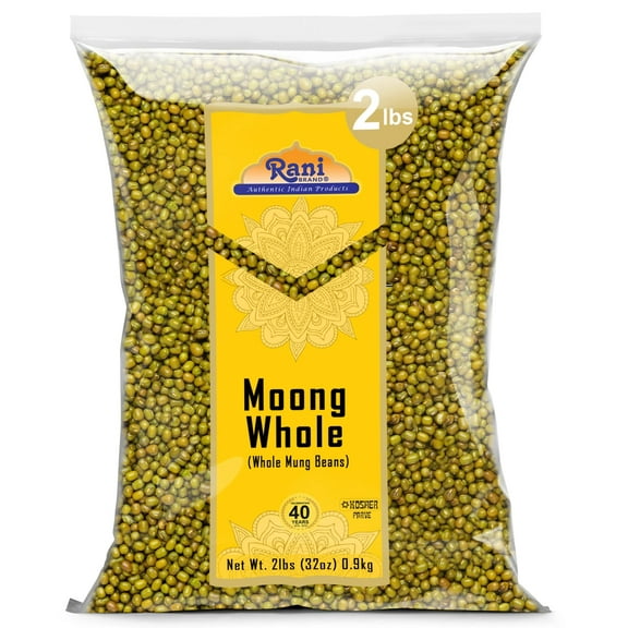 Rani Moong Whole (Ideal for cooking & sprouting, Whole Mung Beans with skin) Lentils Indian 32oz (2lbs) 908g ~ All Natural | Gluten Friendly | Non-GMO | Kosher | Vegan | Indian Origin