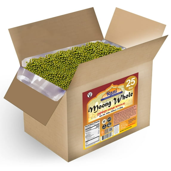 Rani Moong Whole (Ideal for cooking & sprouting, Whole Mung Beans with skin) Lentils Indian 400oz (25lbs) 11.36kg Bulk Box ~ All Natural | Gluten Friendly | Non-GMO | Vegan | Indian Origin