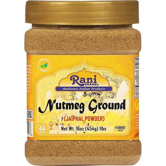 Rani Nutmeg (Jaiphul) Ground Powder Spice 16oz (1lb) 454g PET Jar ~ All Natural | Vegan | Gluten Friendly | NON-GMO | Kosher | Indian Origin
