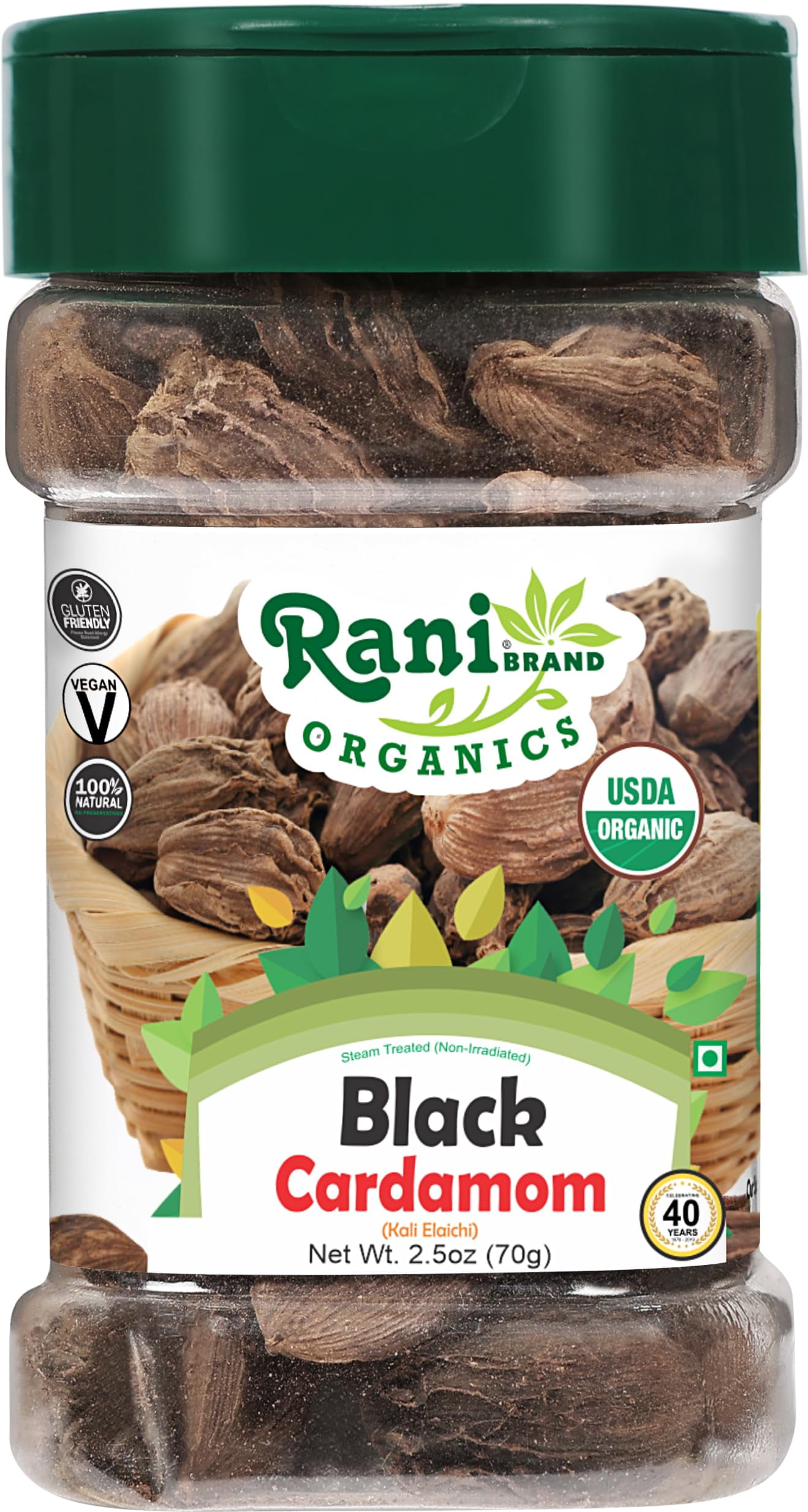 Rani Organic Black Cardamom Pods (Kali Elachi) Whole Indian Spice 2.5oz