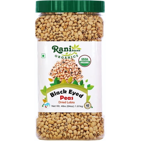 Rani Organic Black Eyed Peas (Dried Lobia) 64oz (4lbs) 1.81kg Bulk PET Jar ~ All Natural | Vegan | Gluten Friendly | NON-GMO | Indian Origin | USDA Certified Organic