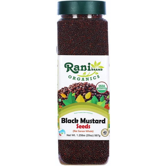 Rani Organic Black Mustard Seeds Whole Spice (Rai Sarson) 20oz (1.25lbs) 567g PET Jar ~ All Natural | Vegan | Gluten Friendly | NON-GMO | Indian Origin | USDA Certified Organic